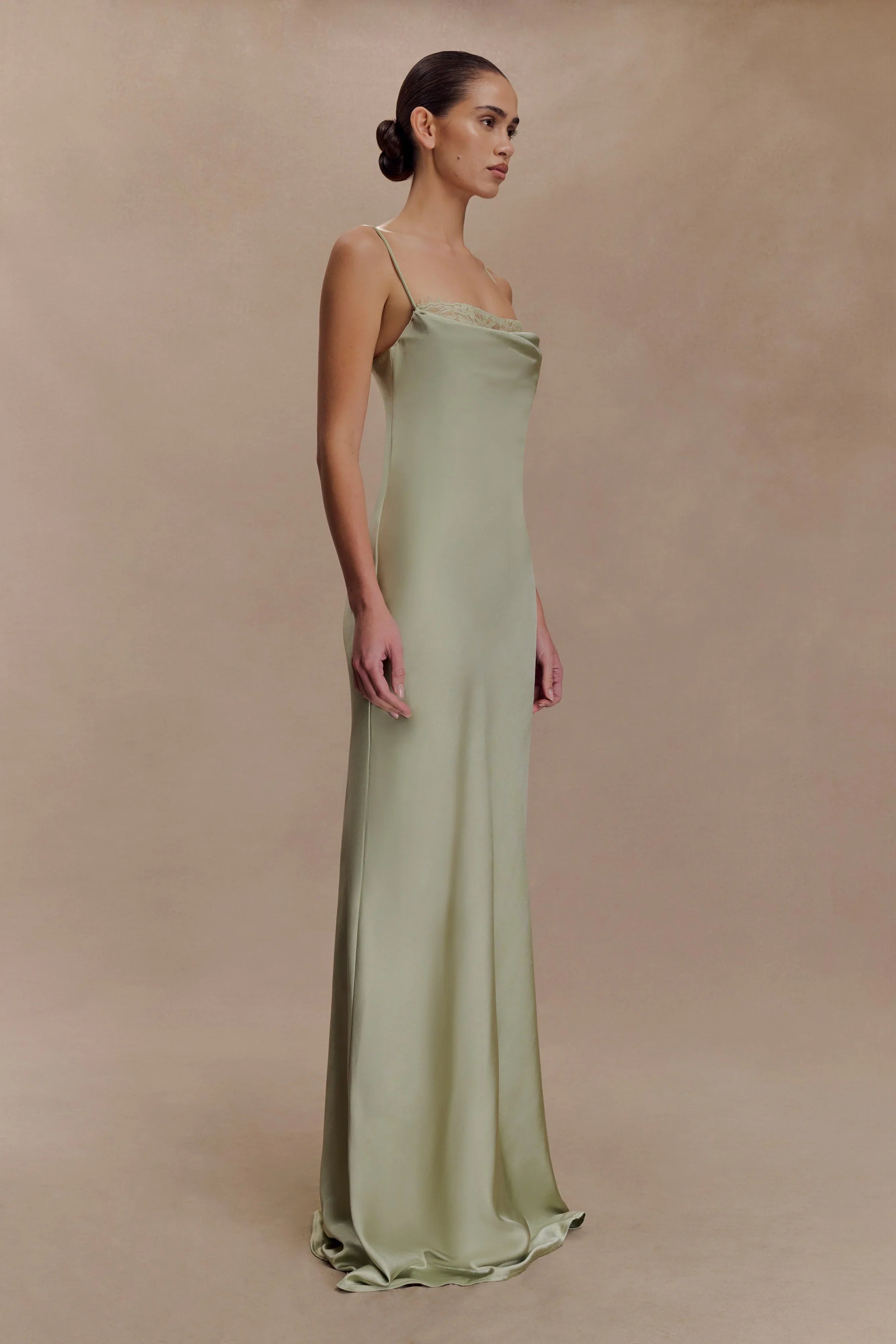 Isadora Lace Satin Maxi Dress Sage