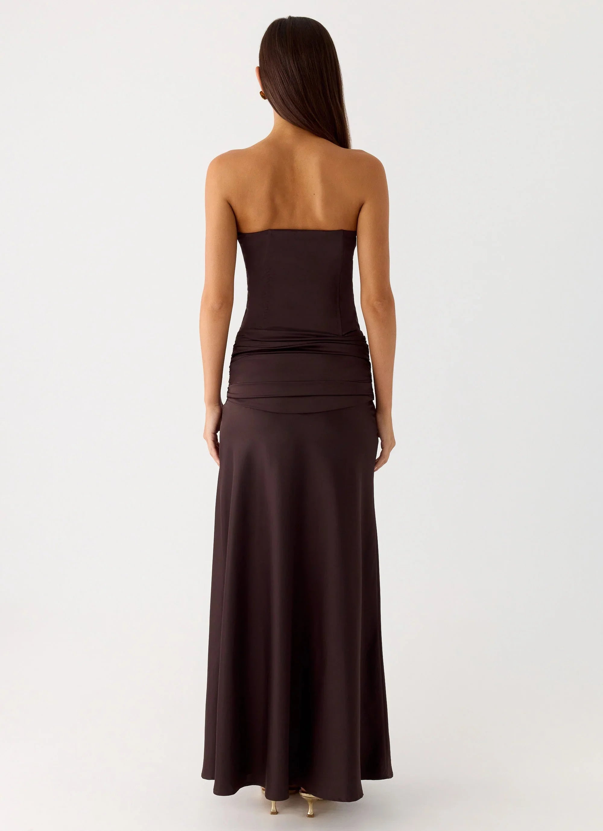 Darana Corset Satin Maxi Dress Chocolate