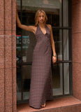 Float Away Maxi Dress Chocolate Blue Dot