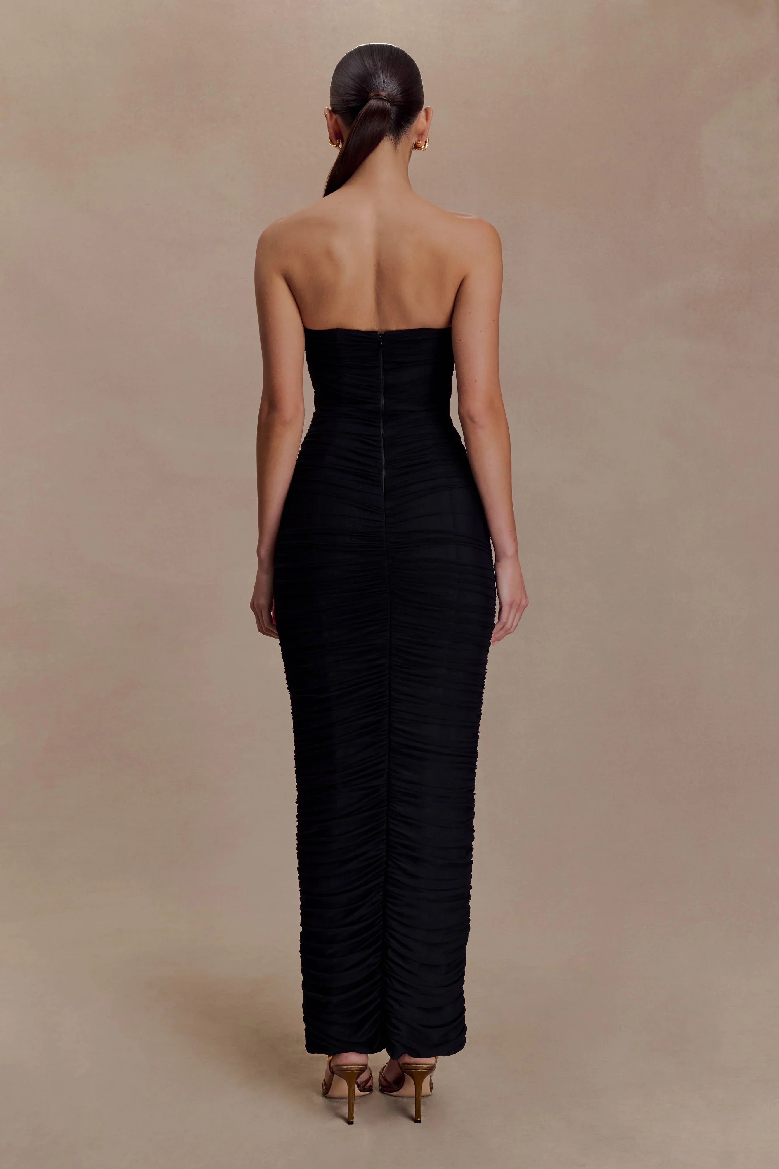 Jianna Strapless Mesh Maxi Dress Black