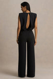 Tiff Black Crew Neck Jumpsuit With Draped Detailing