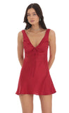 Satin V Neck Dress in Red