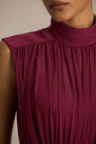 Melanina Burgundy High Neck Maxi Dress With Ruched Detailing
