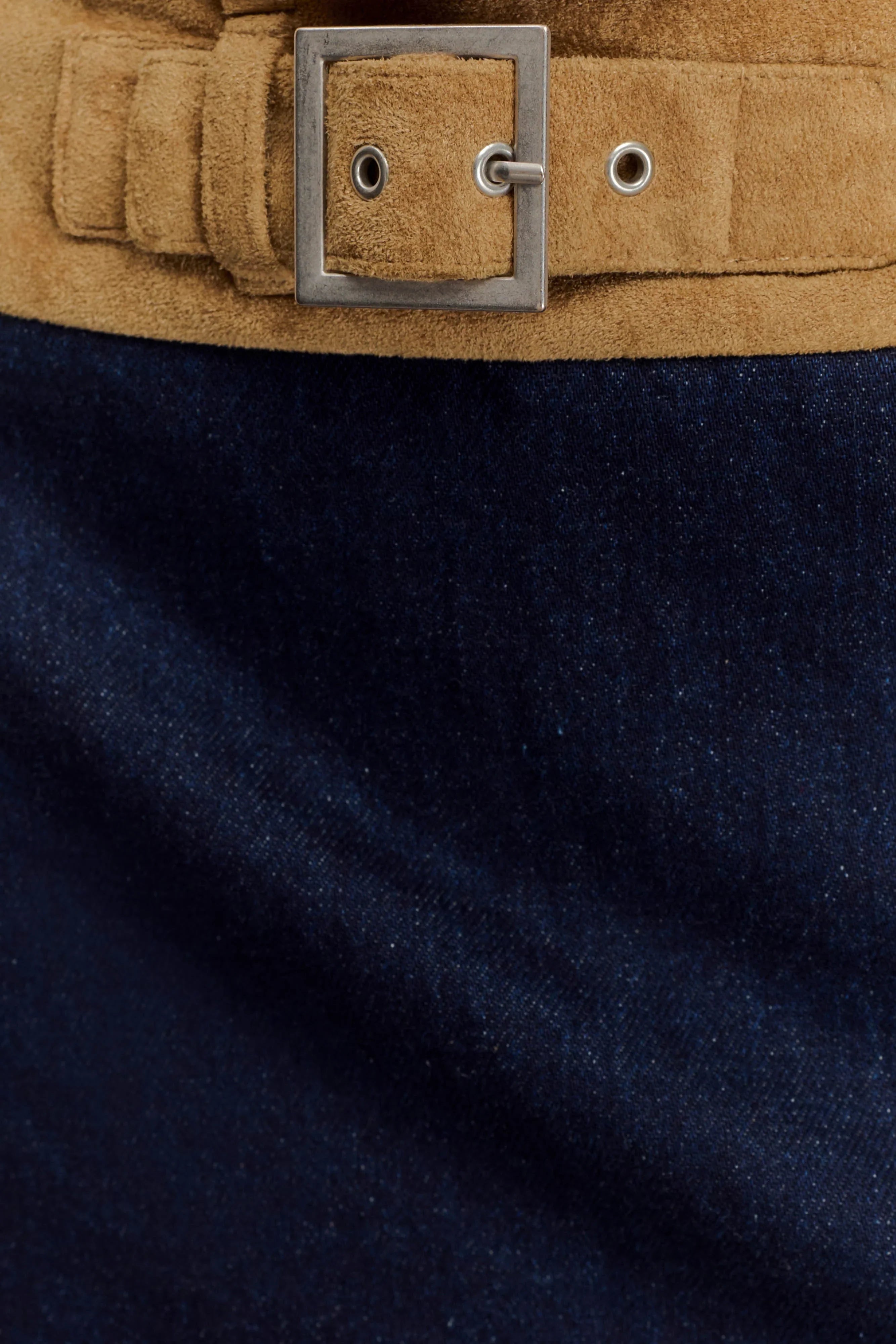 Miranda Faux Suede Belted Denim Mini Skirt Indigo Blue