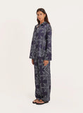Navy Paisley Print Satin Trousers