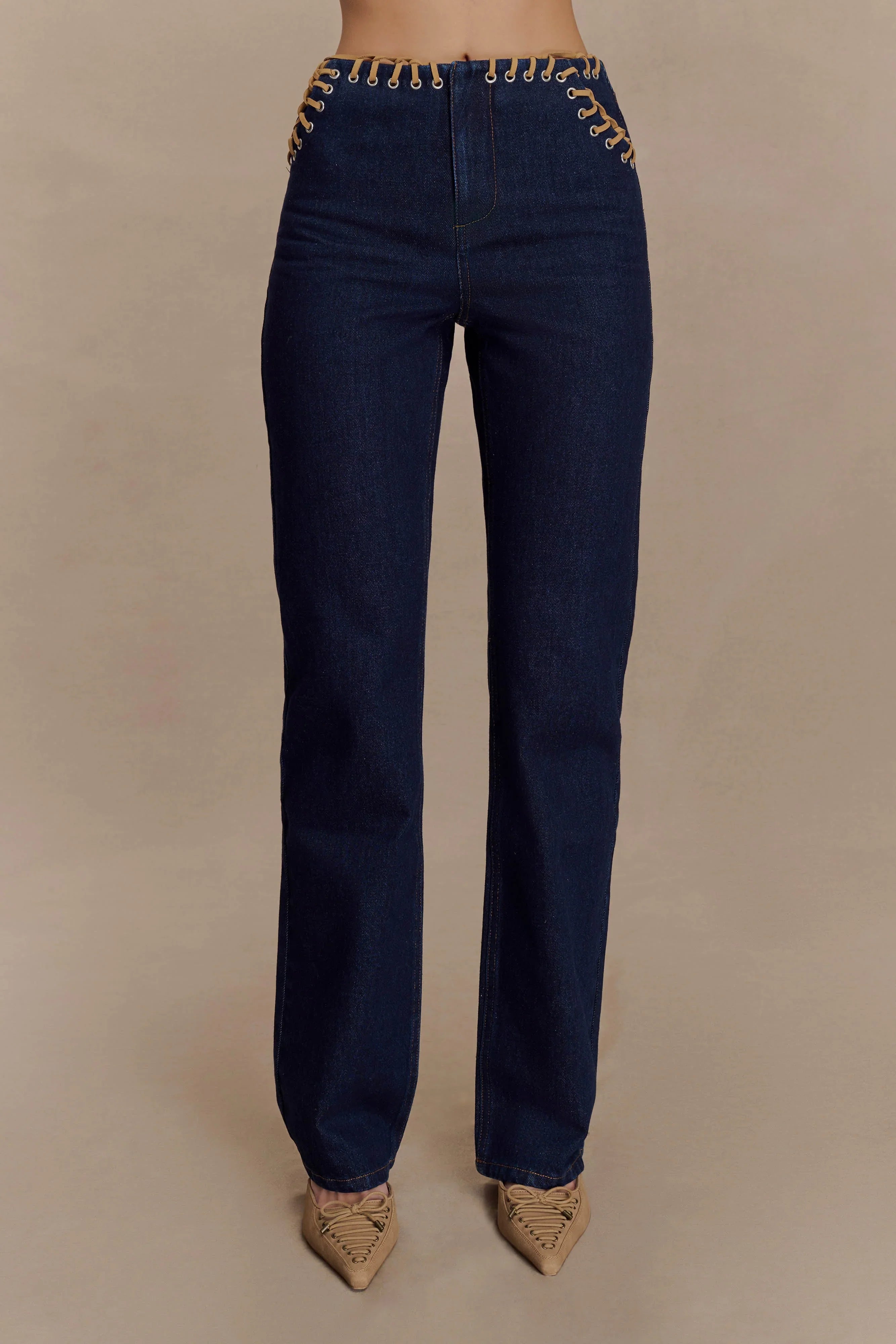 Meryl Lace Up Denim Jean Indigo Blue