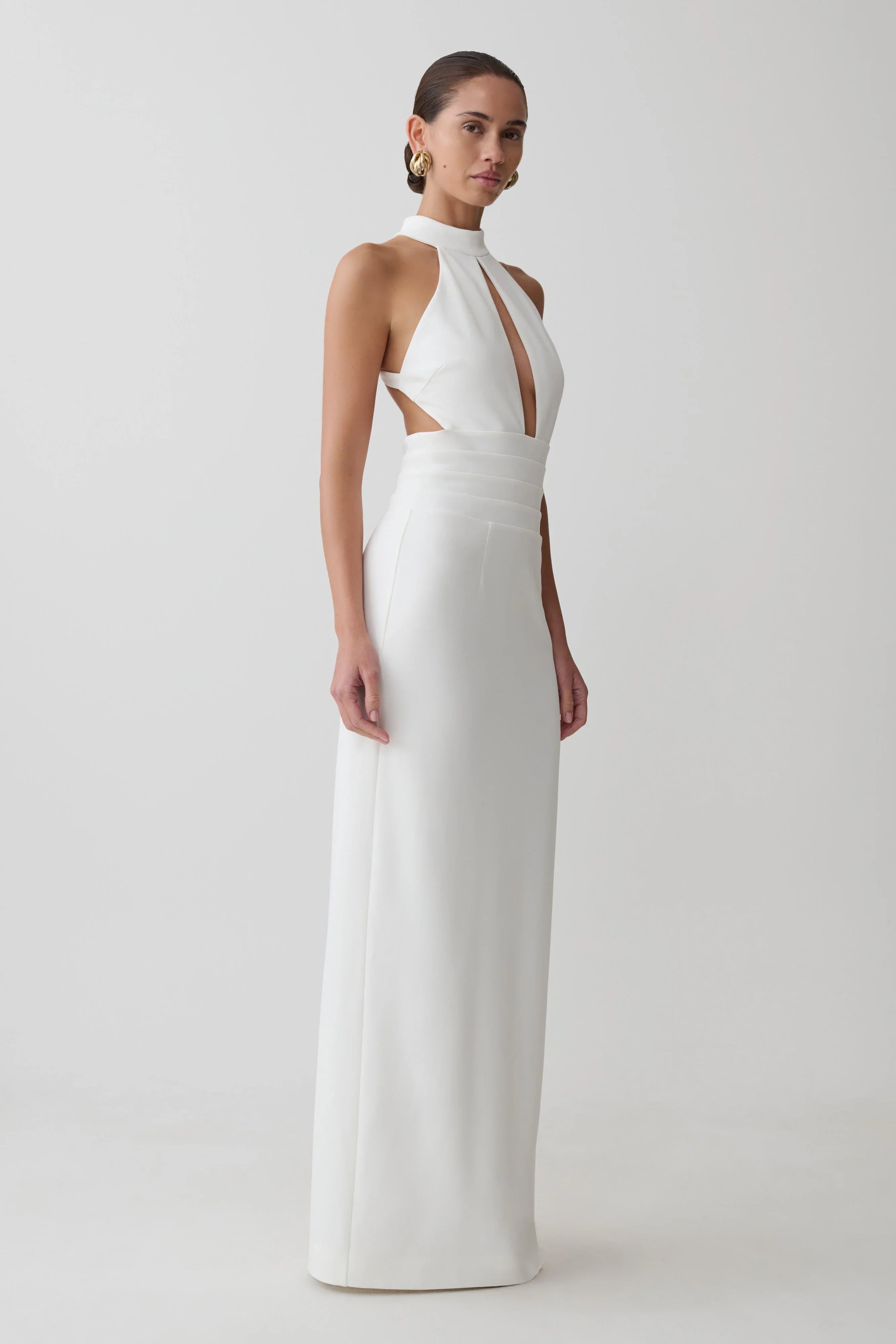 Elan Stretch Crepe Maxi Dress White