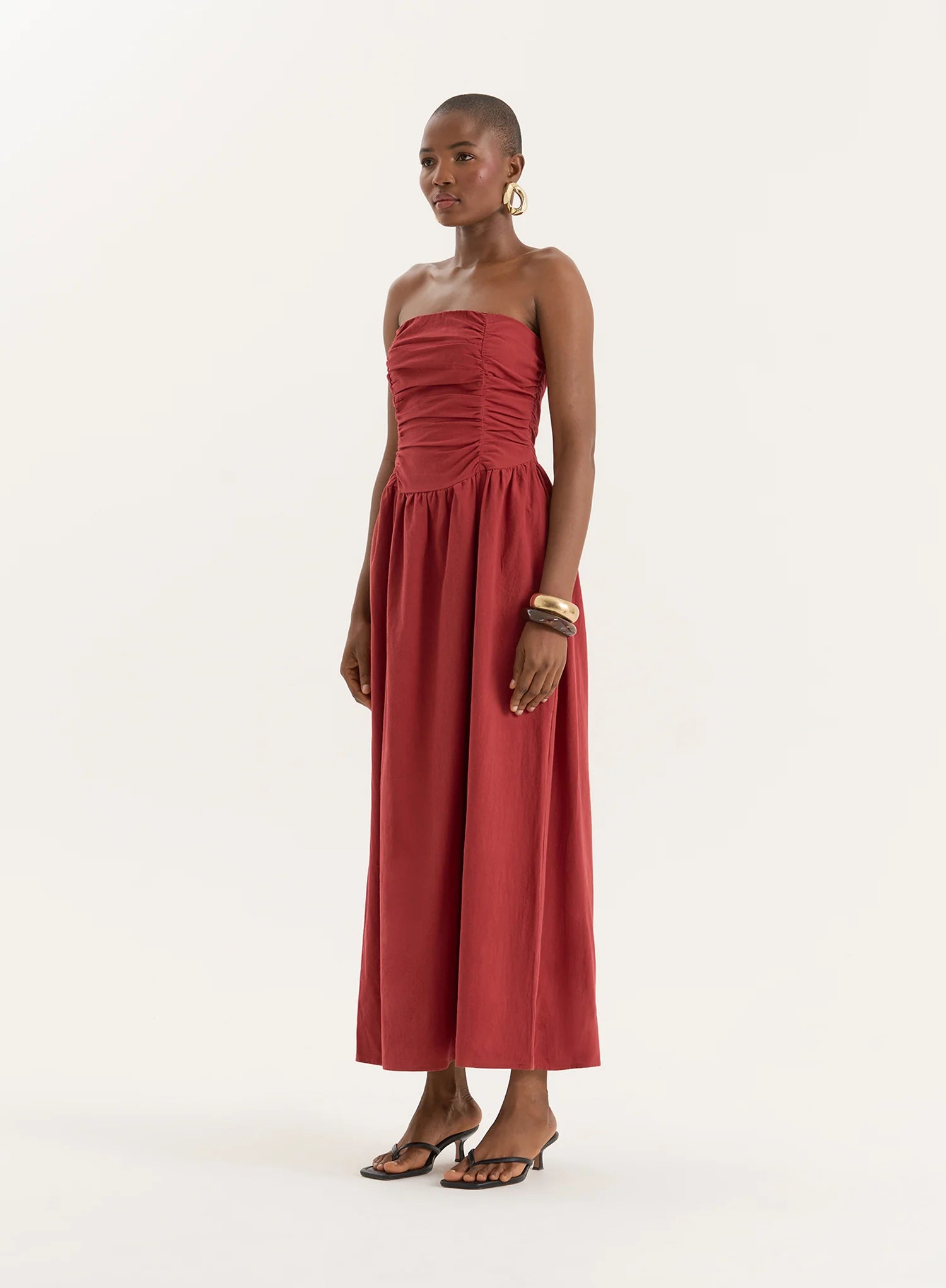 Rust Bandeau Ruched Detail Maxi Dress Mikayla