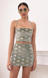 Velvet Lace Up Set In Sage Butterflies