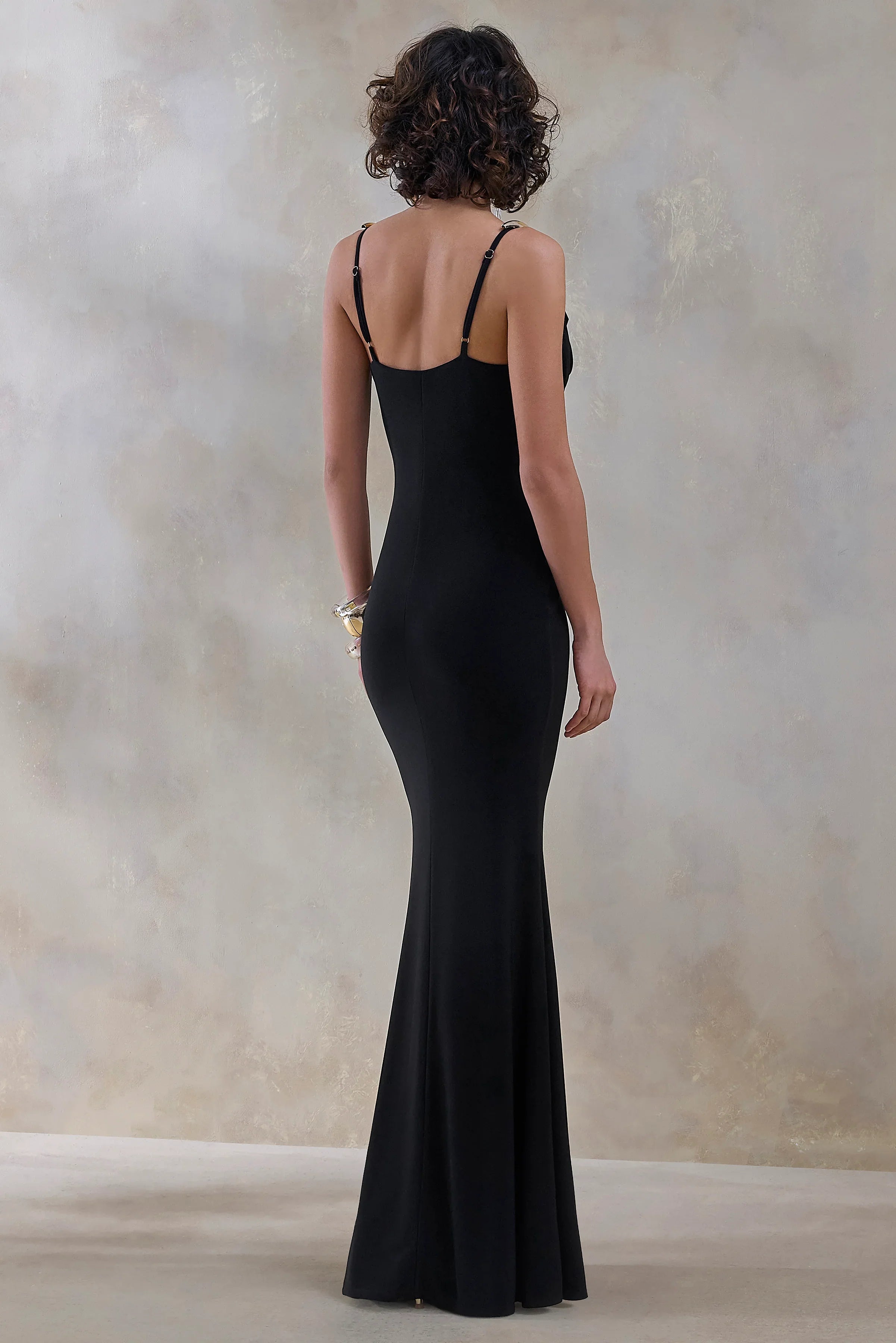 Iridessa Black Plunge Neck Maxi Dress