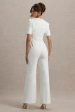 Simone White Sweetheart Short Sleeve Wide Leg Jumpsuit
