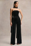 Arcane Black Velvet Bandeau Jumpsuit With Scarf