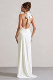 Carolyn Ivory Satin Plunge Maxi Dress With Dipped Hem
