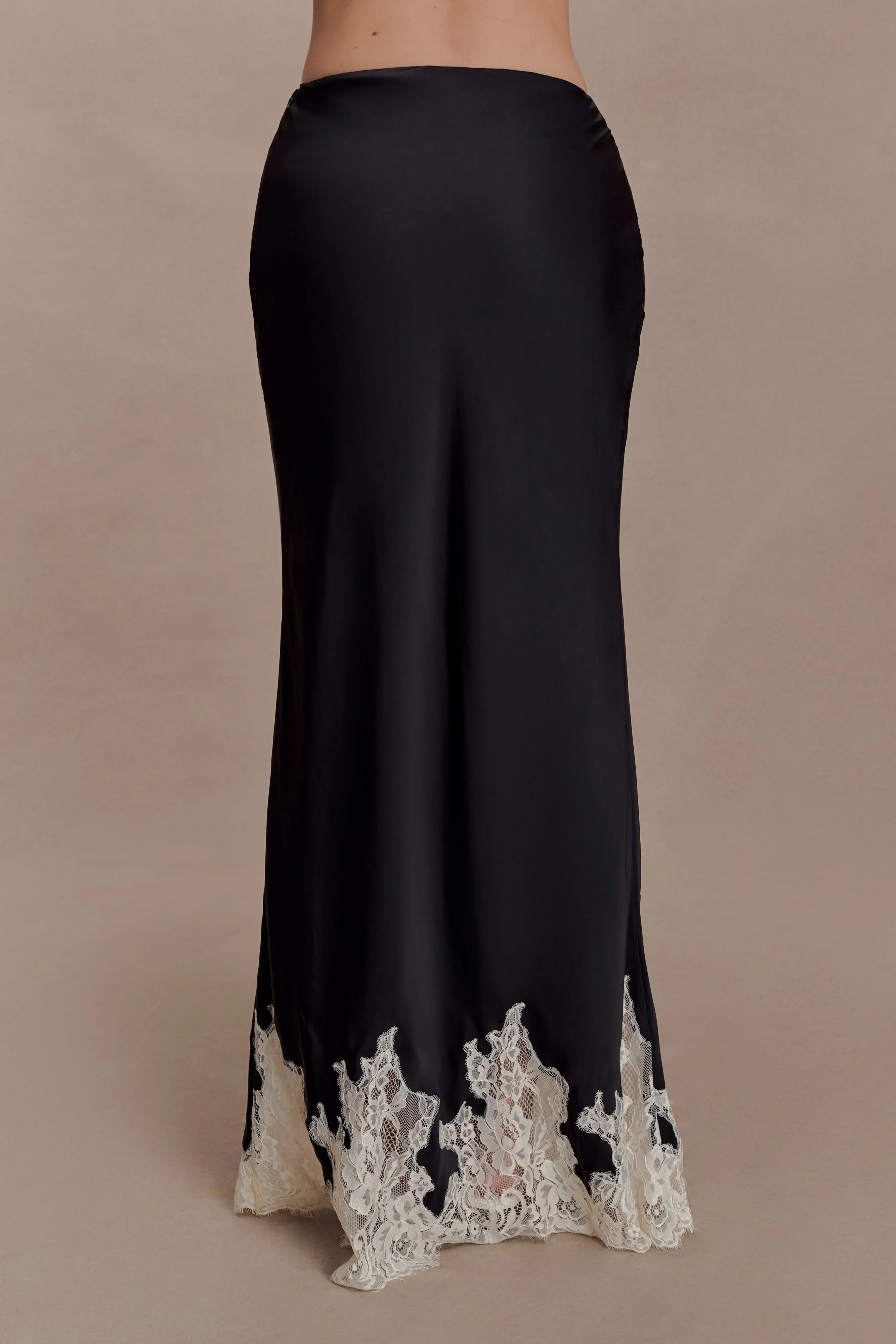 Nina Satin And Lace Maxi Skirt Black Ivory