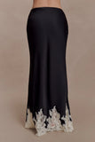 Nina Satin And Lace Maxi Skirt Black Ivory