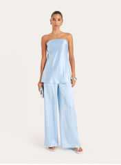 Blue Satin Bandeau Top