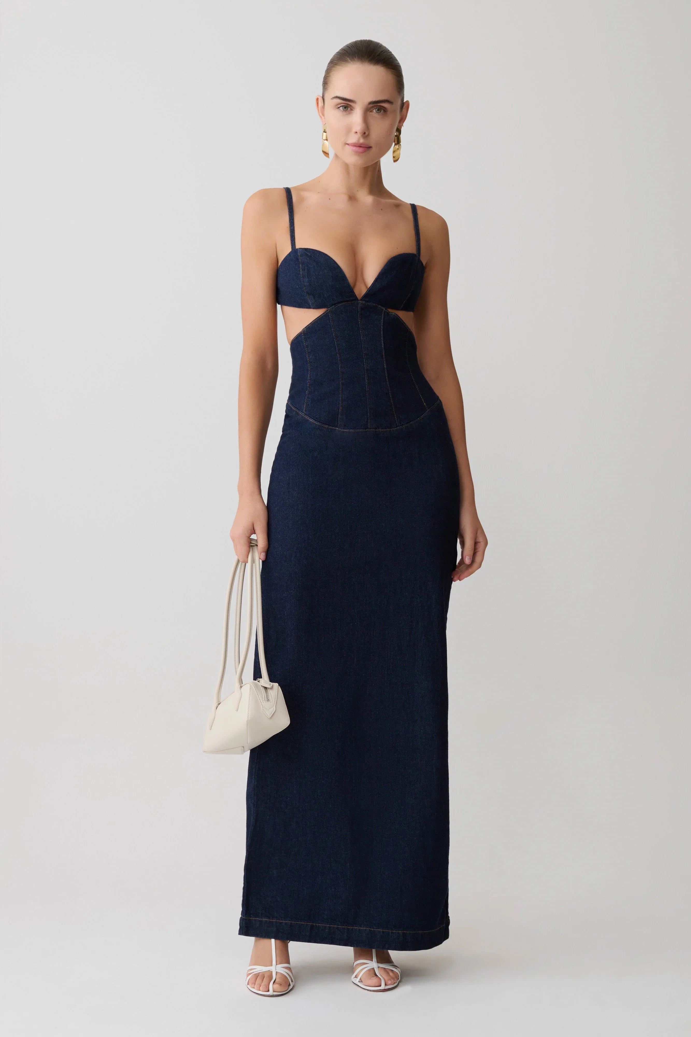 Amila Denim Cupped Maxi Dress Indigo Blue