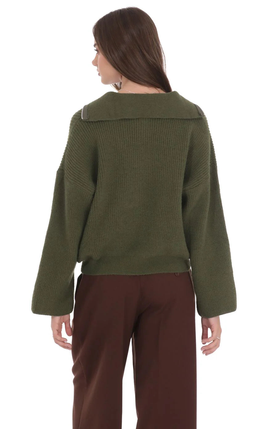 Knit Quarter Zip Jumper in Green