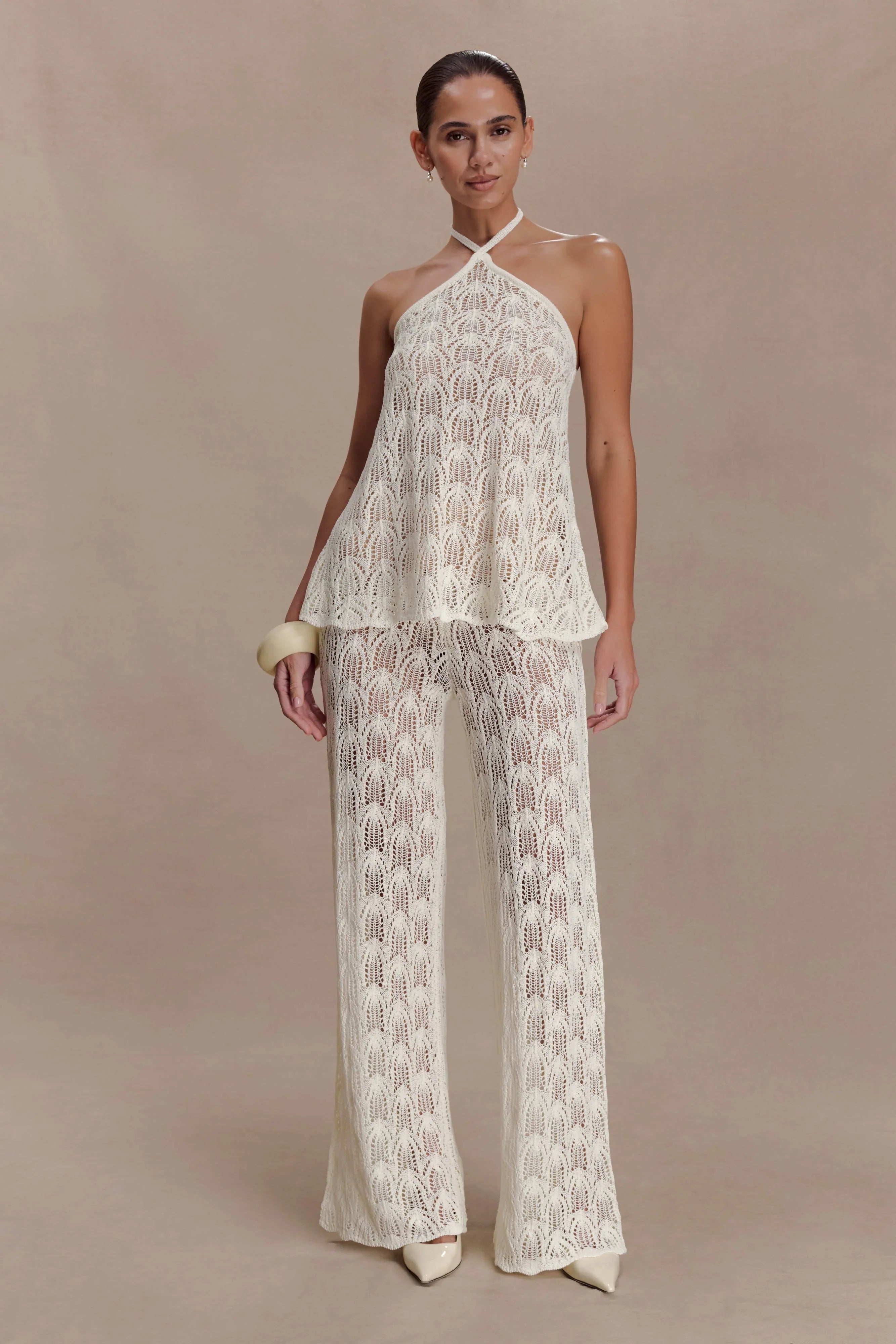 Corey Crochet Halter Neck Top Ivory