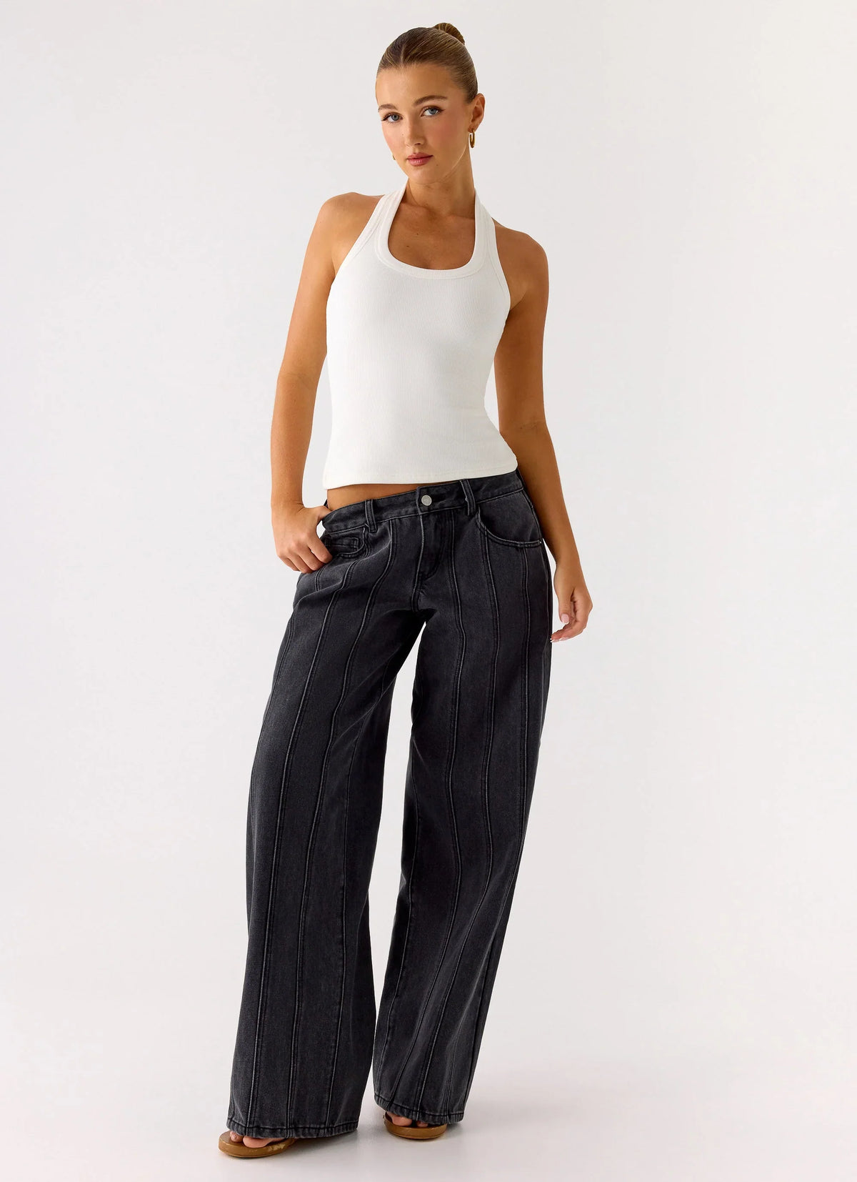 Johnny Low Rise Wide Leg Denim Jeans Grey Charcoal