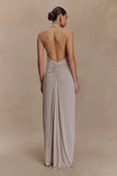 Yelena Ruched Halter Maxi Dress Taupe