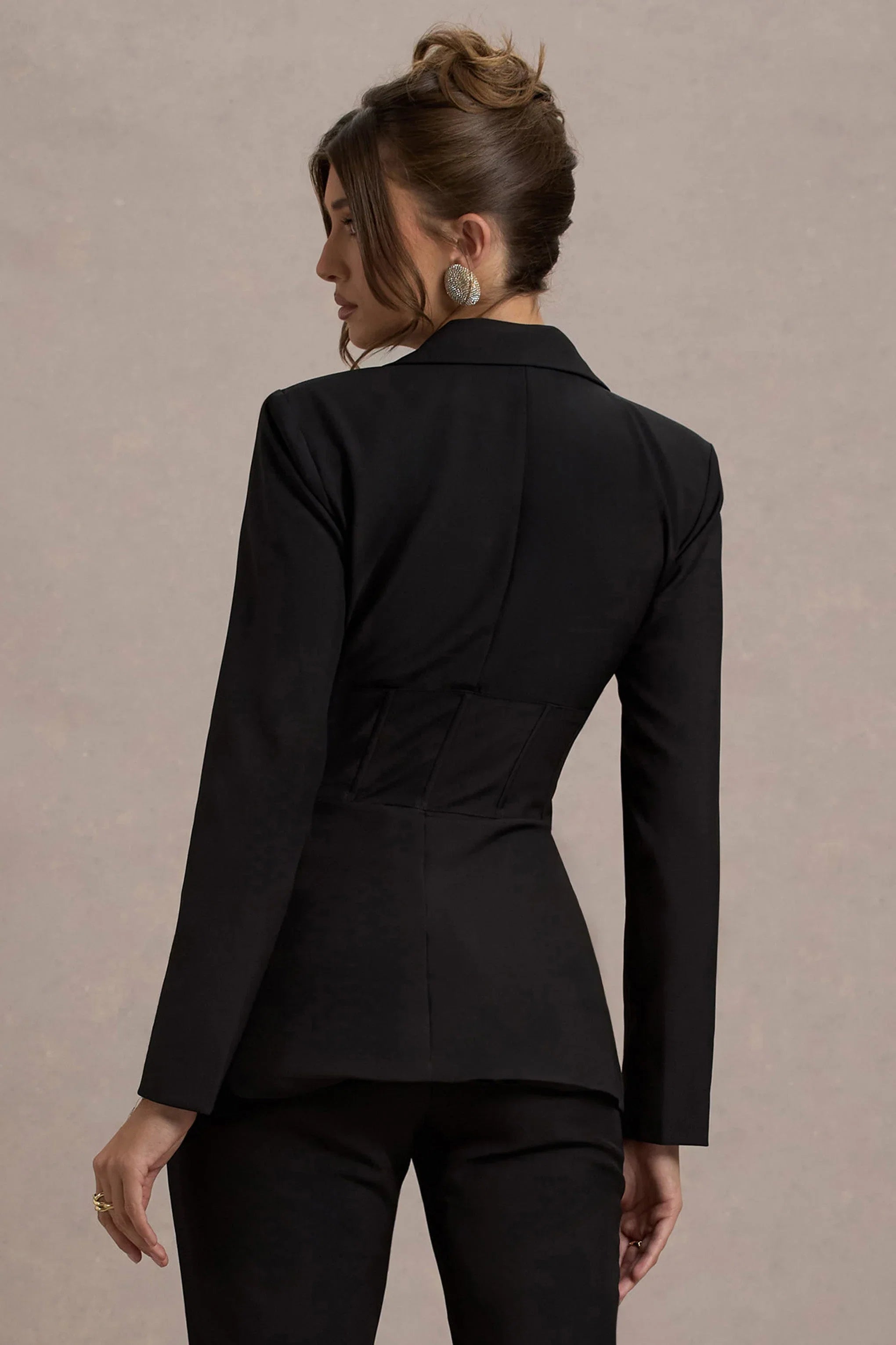Unbeaten Black Plunge Corset Waist Blazer