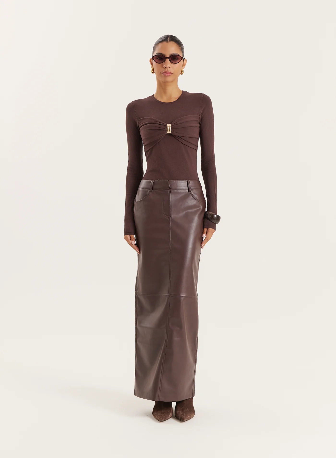 Chocolate Knitted Hardware Bust Detail Top