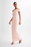 Cassandra Off Shoulder Slinky Maxi Dress Pale Pink