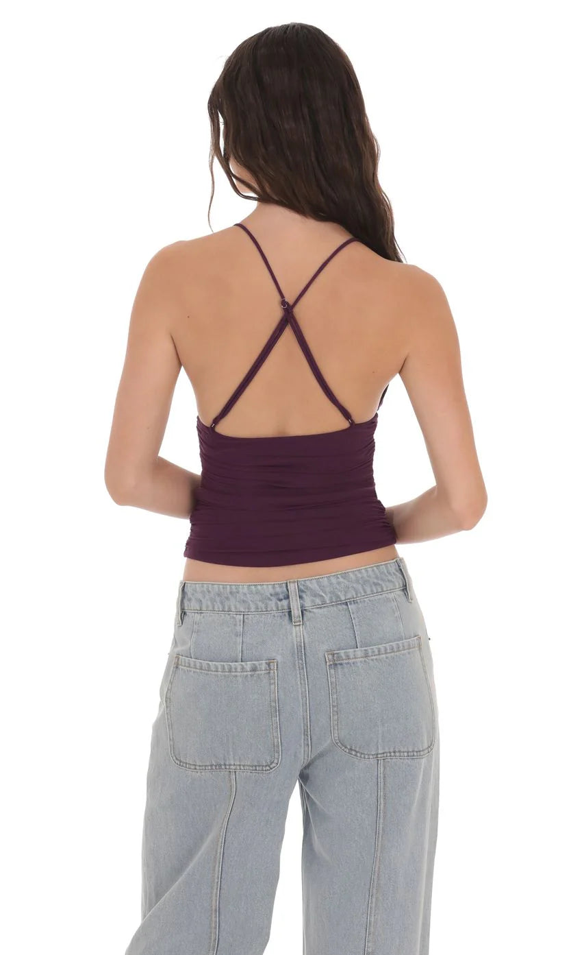 Mesh V Neck Top in Purple