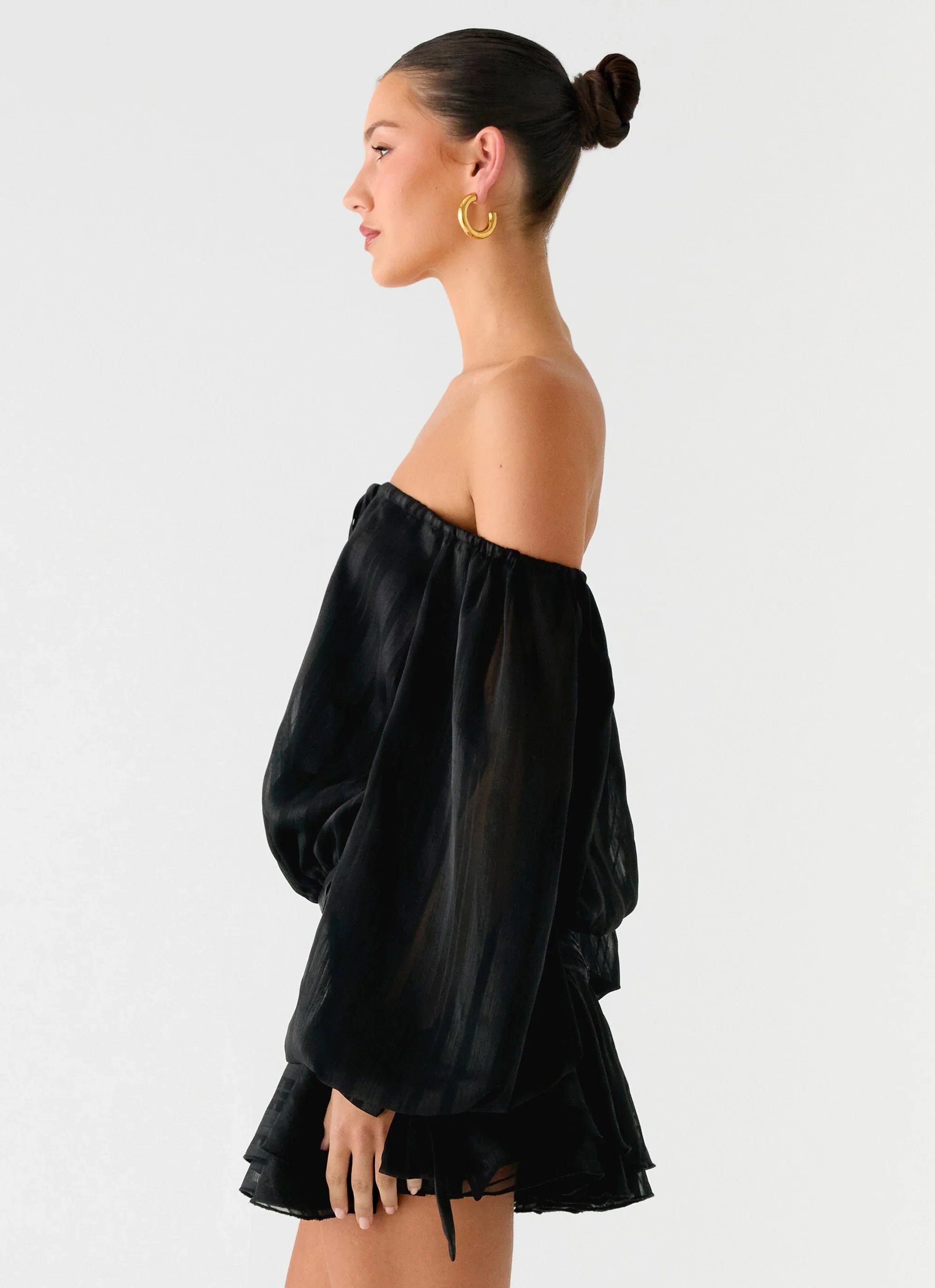 Eira Balloon Sleeve Mini Dress Black