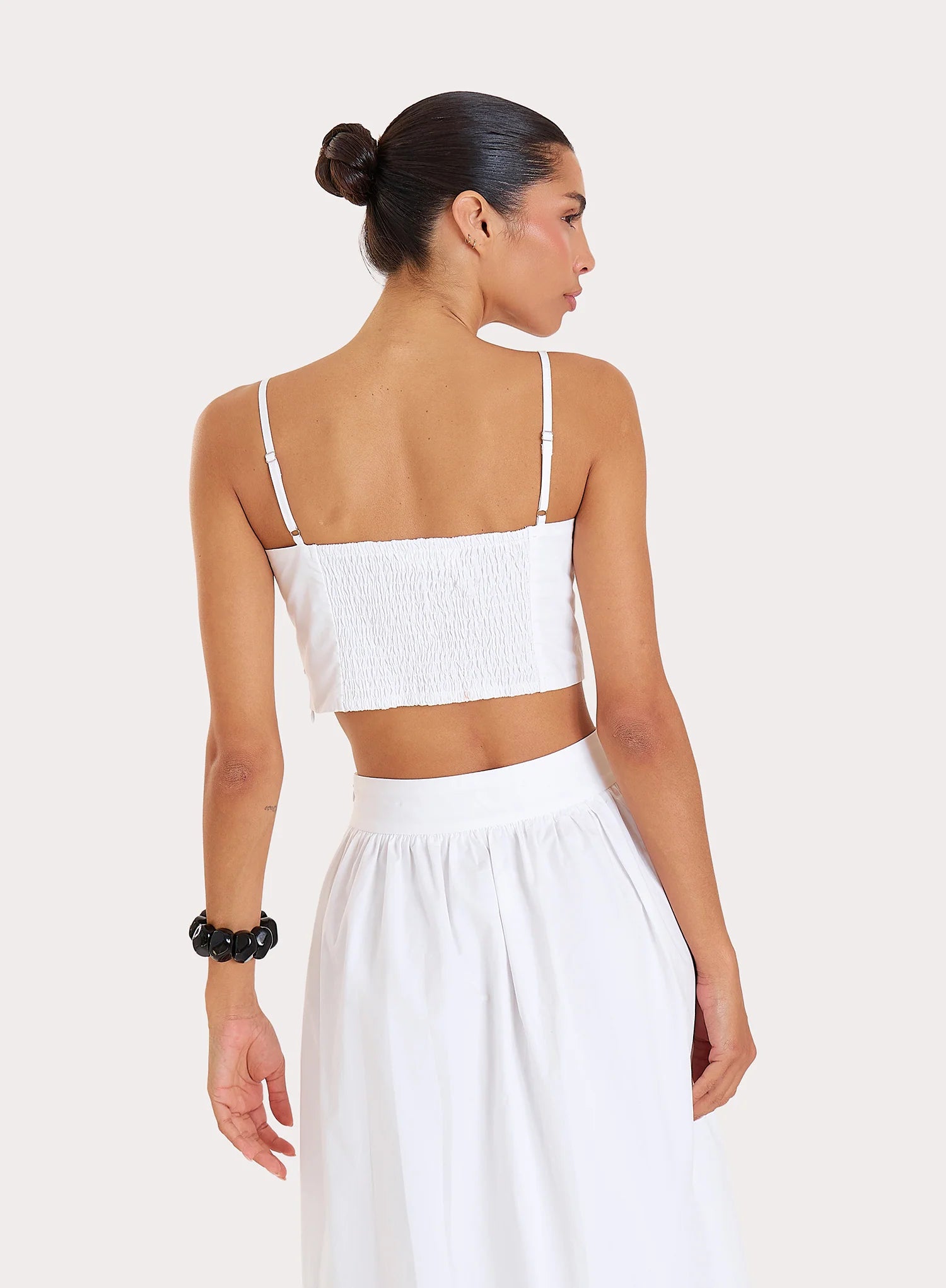 White Cotton Cami Pleated Crop Top