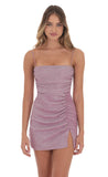 Shimmer Ruched Bodycon Dress in Mauve Pink