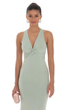 Front Twist V Neck Maxi Dress in Sage