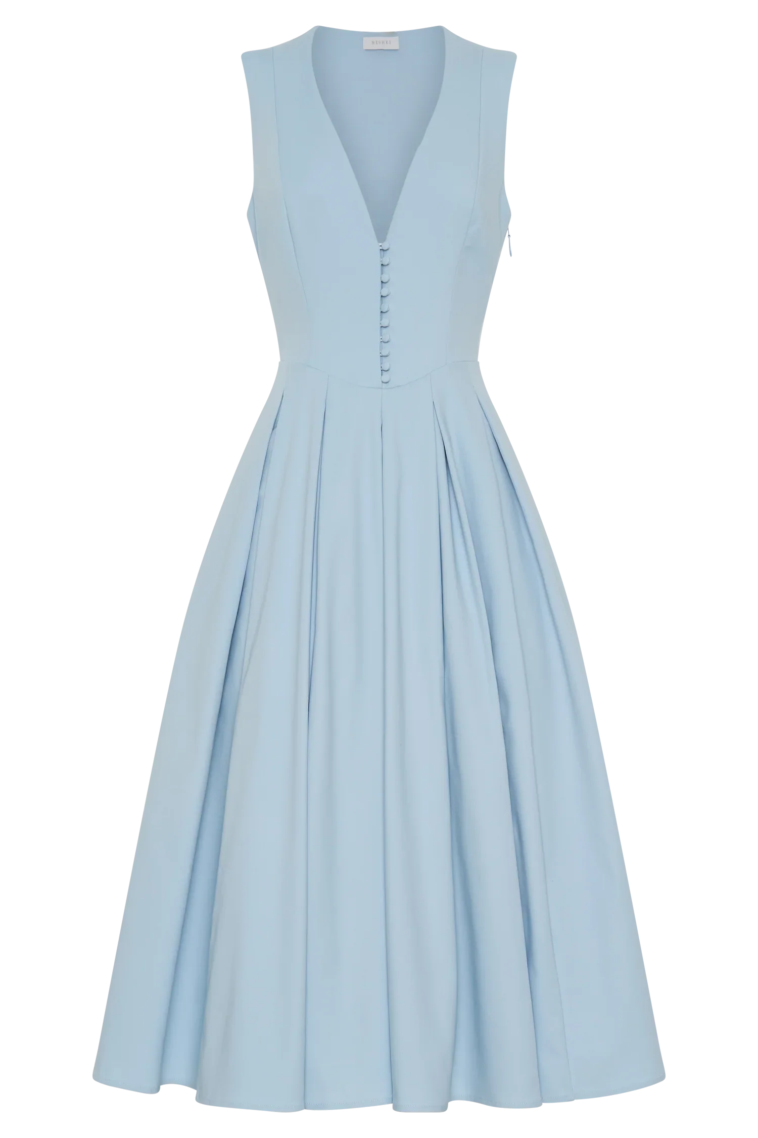 Keely Cotton Sleeveless Midi Dress Sky Blue