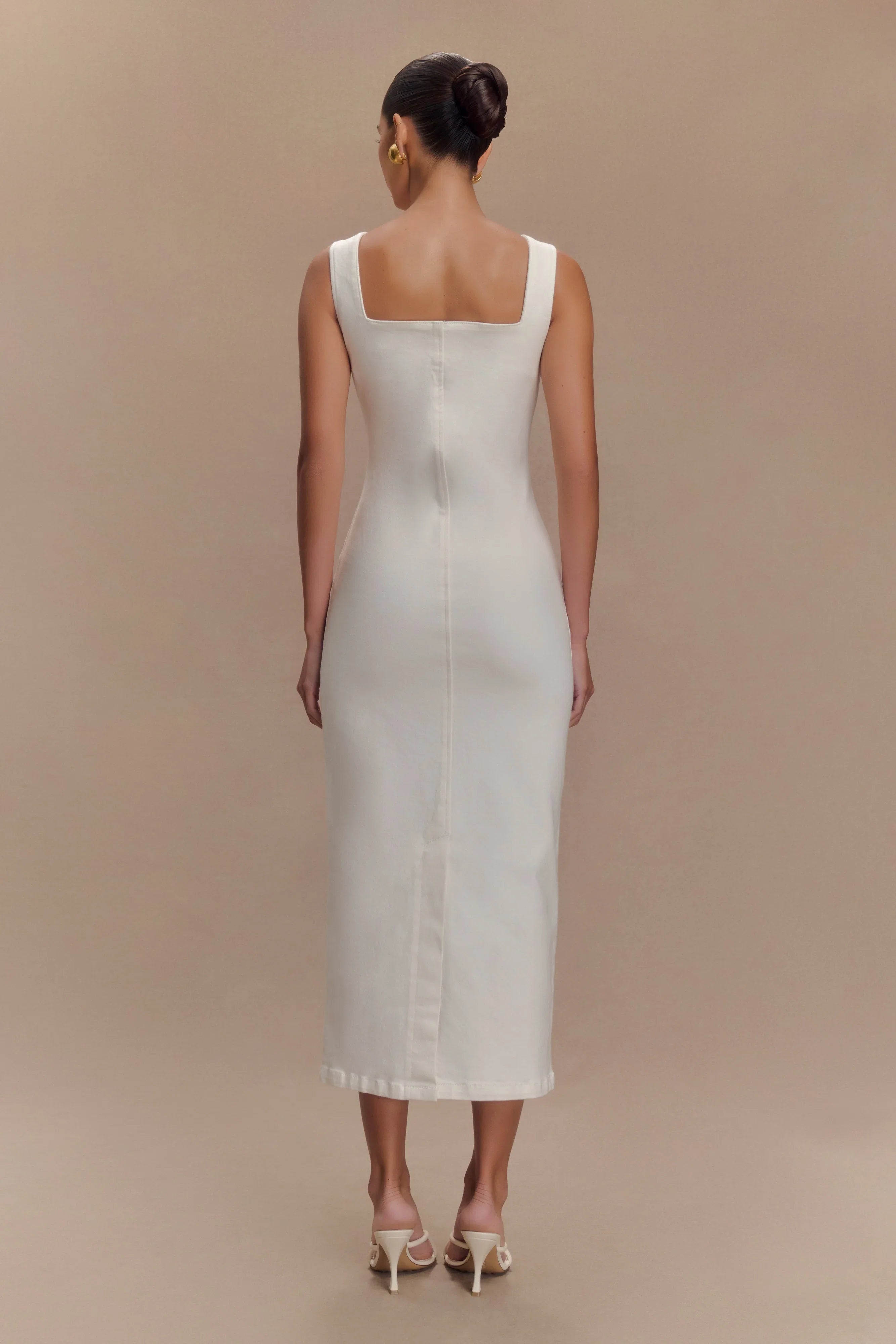 Reyna Denim Midi Dress White