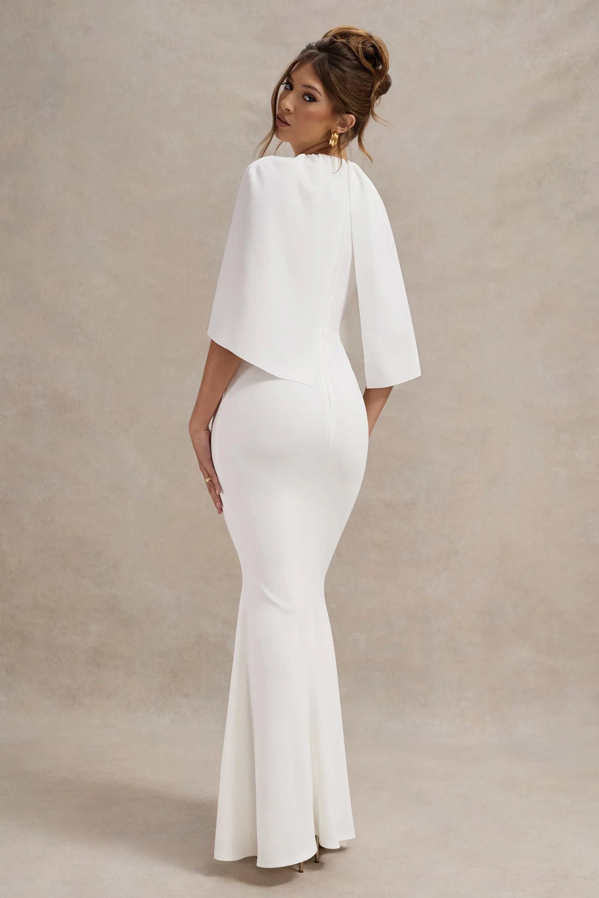 Kianne White Draped Short Sleeve Maxi Dress