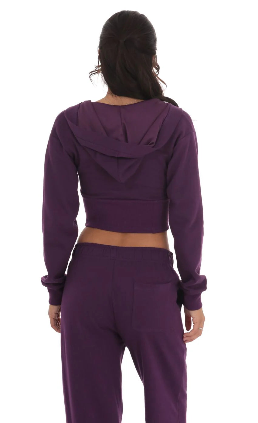 Cropped Pointed Hoodie in Purple