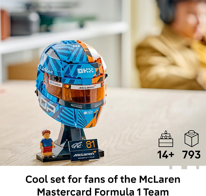 LEGO Editions McLaren MasterCard F1 Team Oscar Piastri Helmet Building Set for Teens Ages 14 F1 Bedroom Office or Shelf Decor for Fans Gift for Teenage Boys Girls 43017