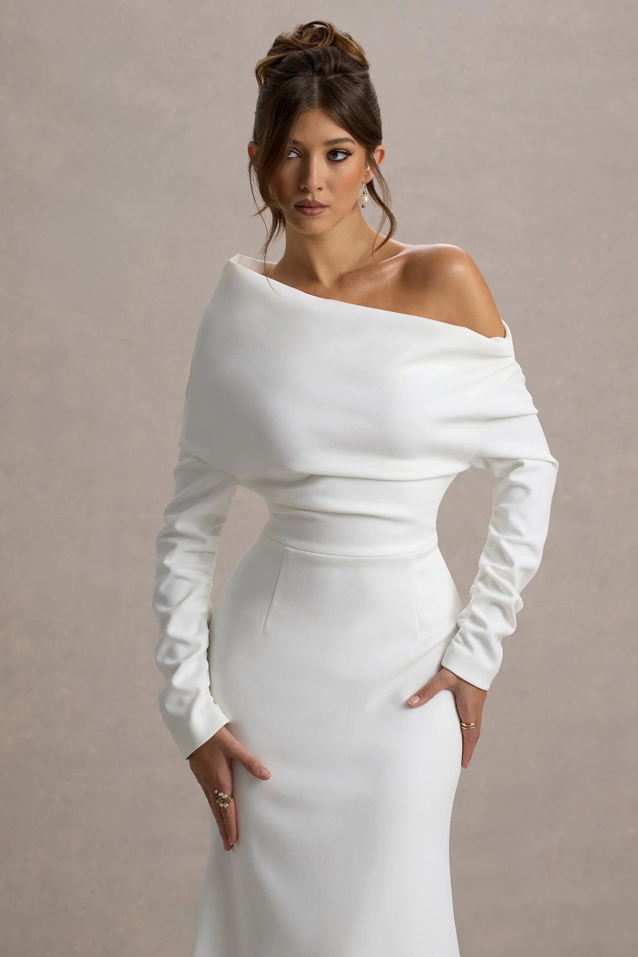 Lou White One Shoulder Asymmetric Maxi Dress