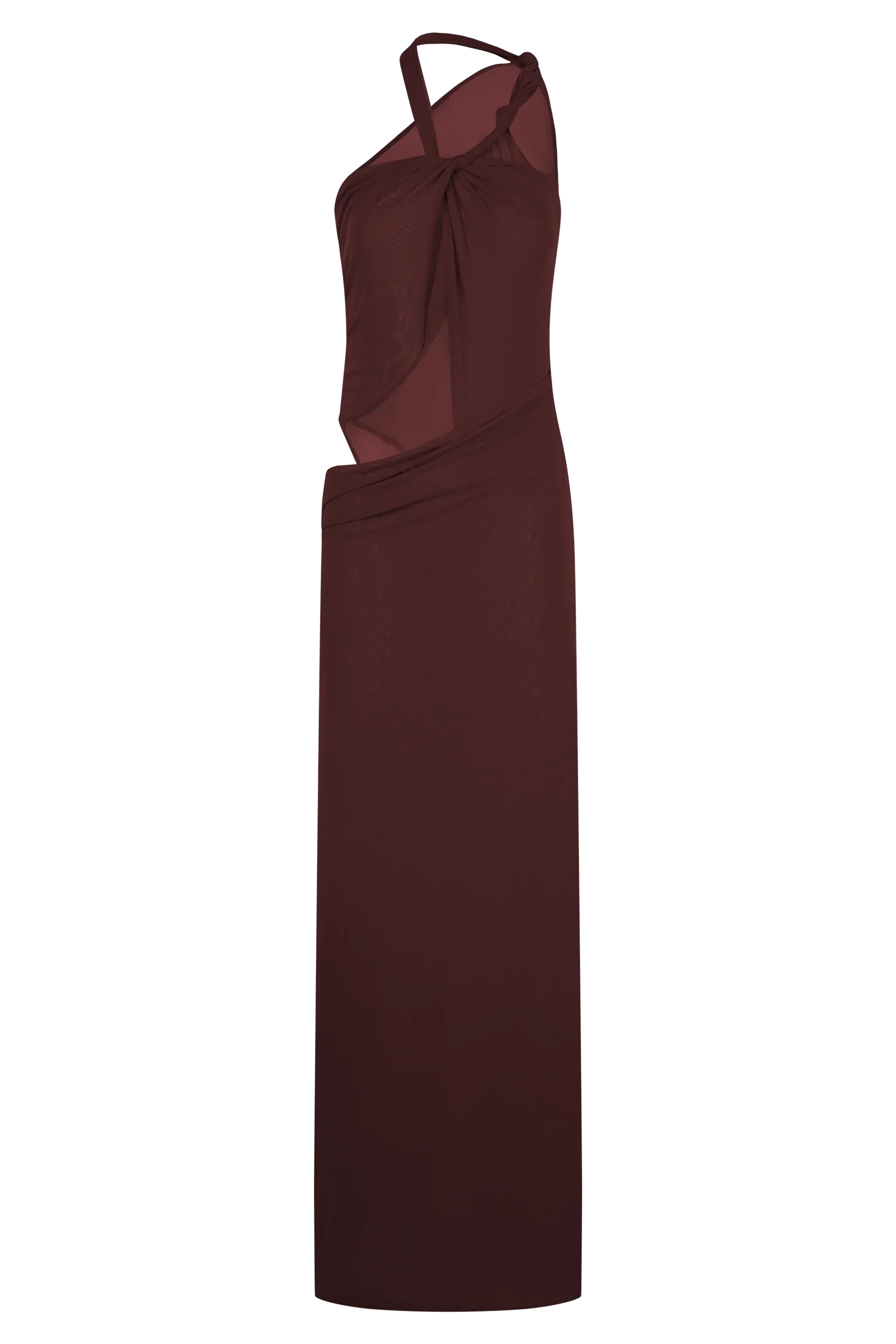 Edwina Knotted Mesh Maxi Dress Mahogany