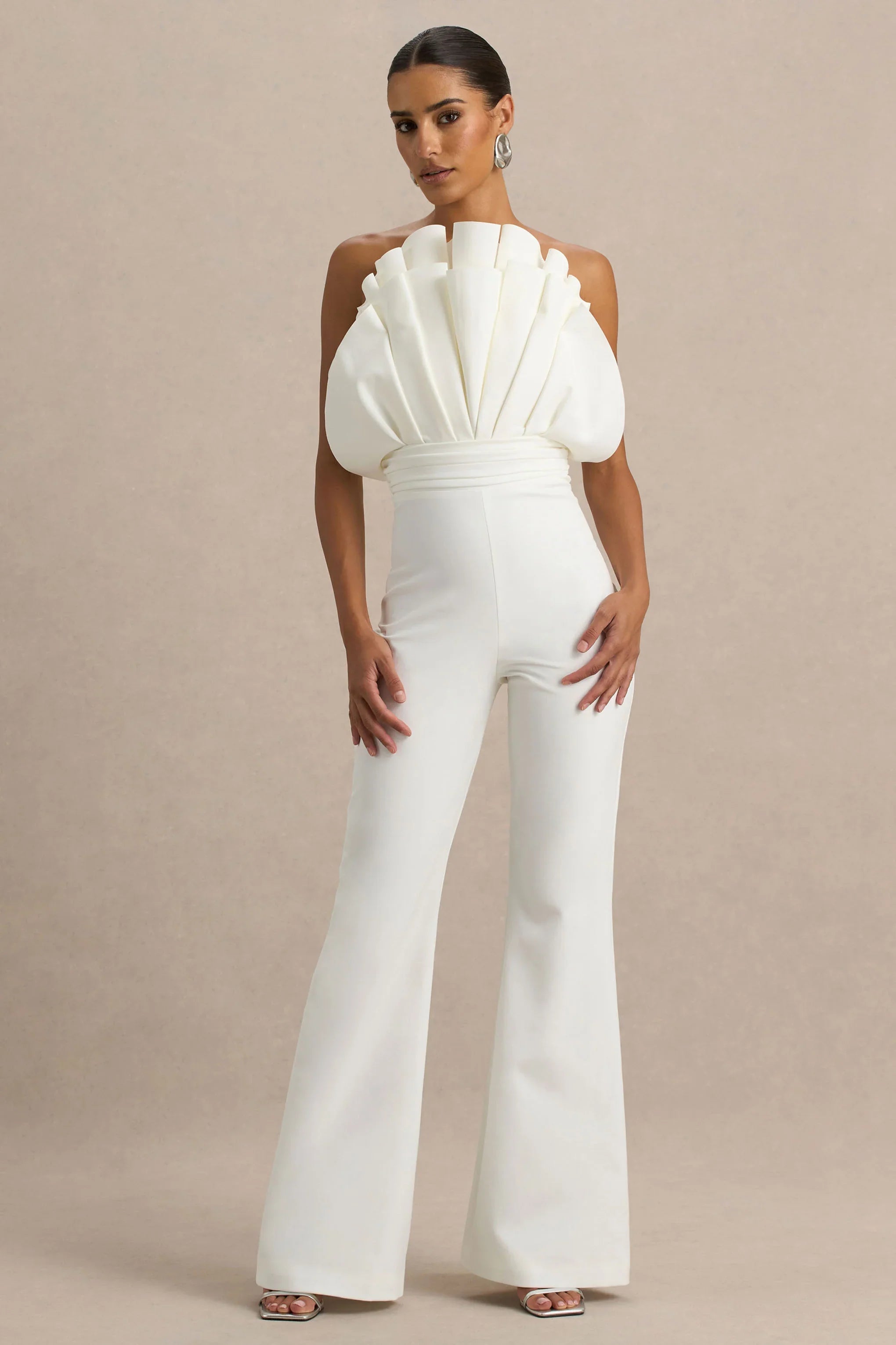 Riga White Ruffled Asymmetric Jumpsuit