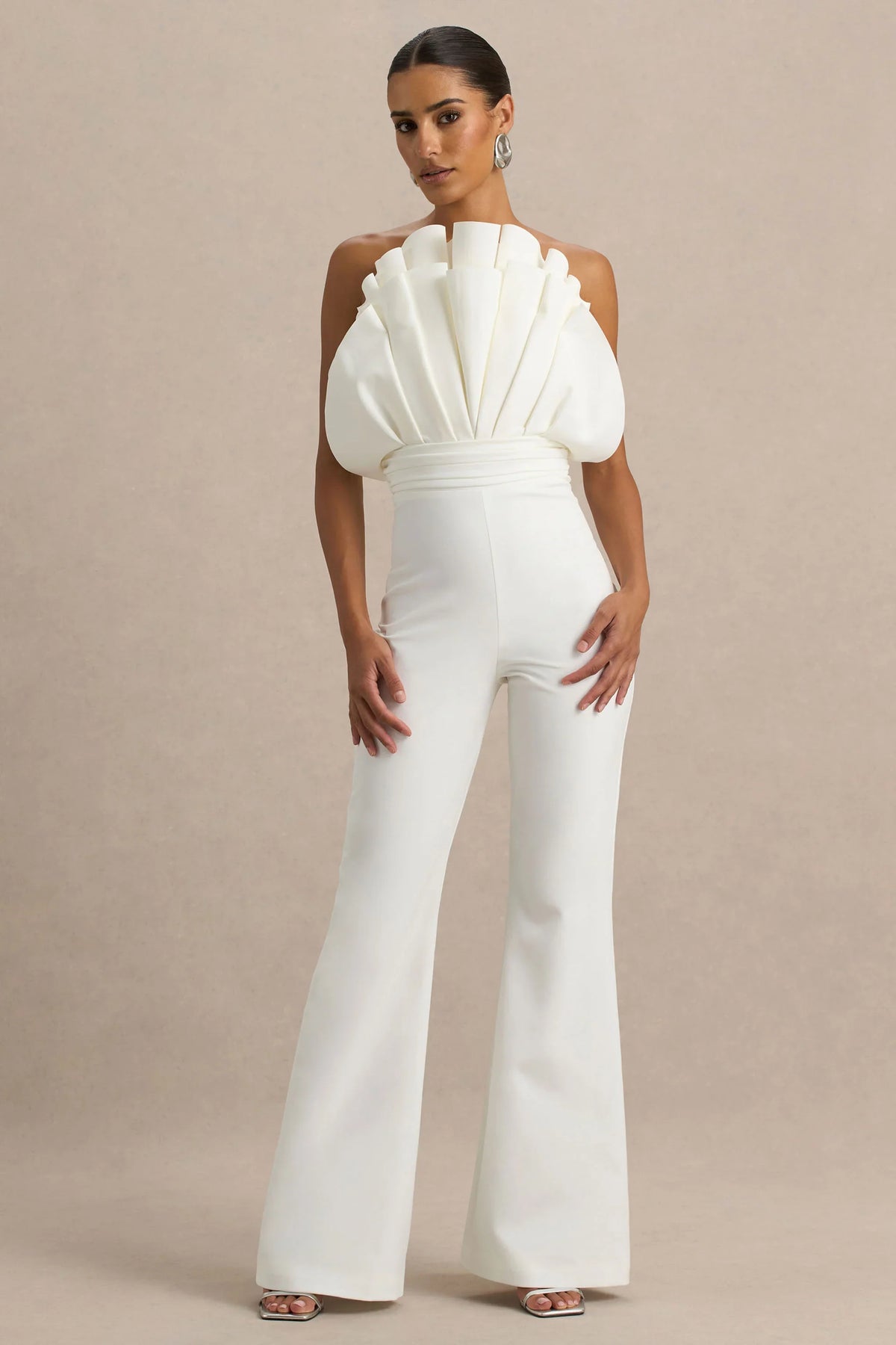 Riga White Ruffled Asymmetric Jumpsuit