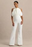 Riga White Ruffled Asymmetric Jumpsuit