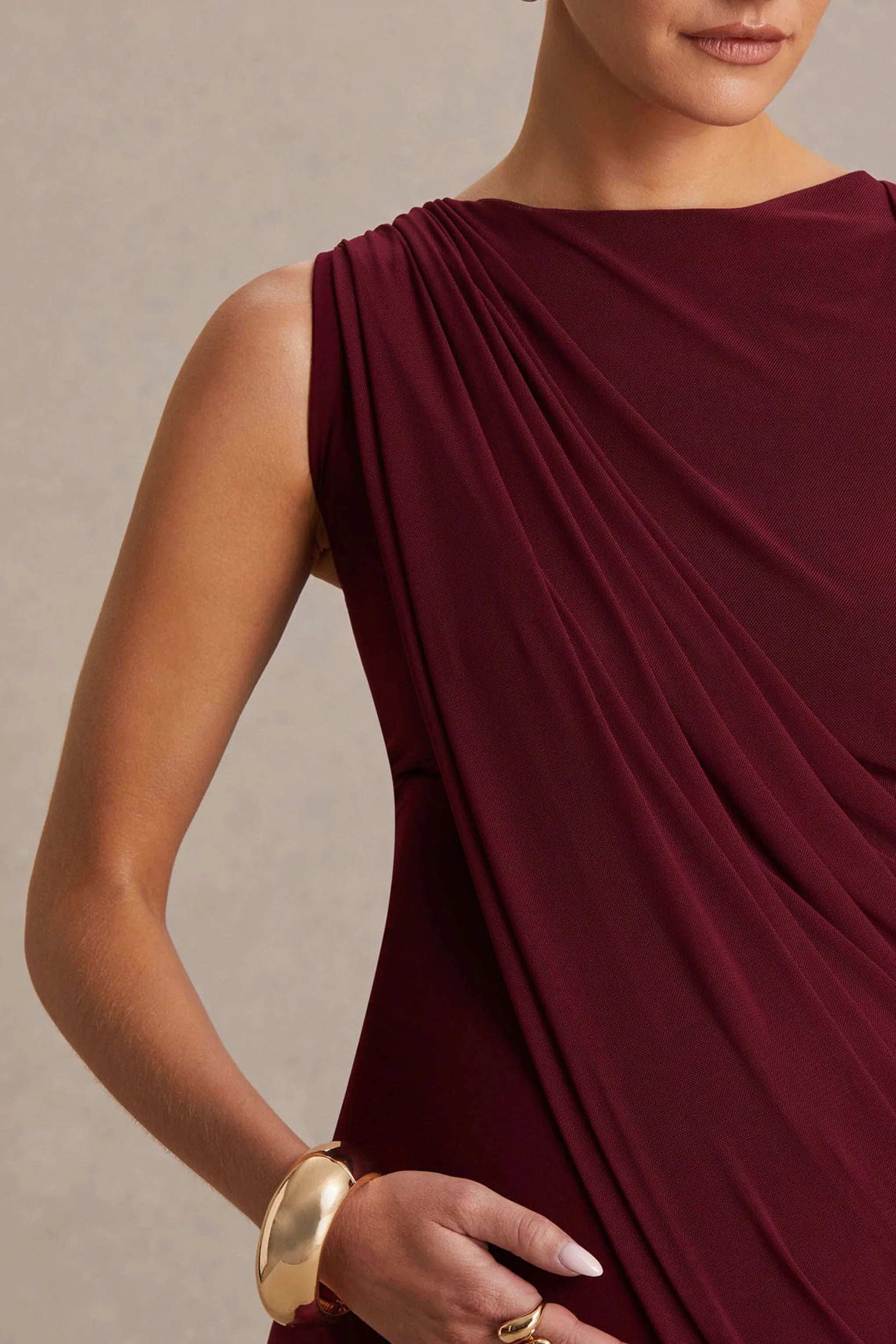 Cristina Burgundy Slashed Neck Maternity Maxi Dress With Cape Sleeve