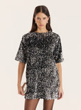 Black Sequin Bow Tie Back Mini Dress
