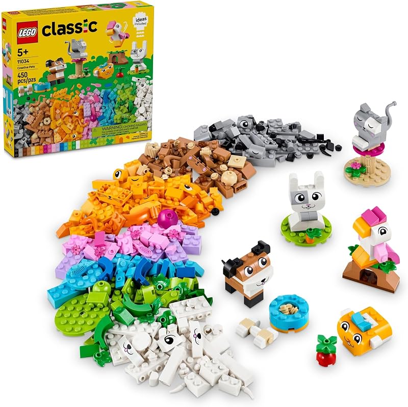 LEGO Classic Creative Pets Building Brick Animals Toy Kids Build a Dog Cat Rabbit Hamster and Bird Gift for Animal Loving Boys and Girls Aged 5 and Up Great Build Together Toy 11034