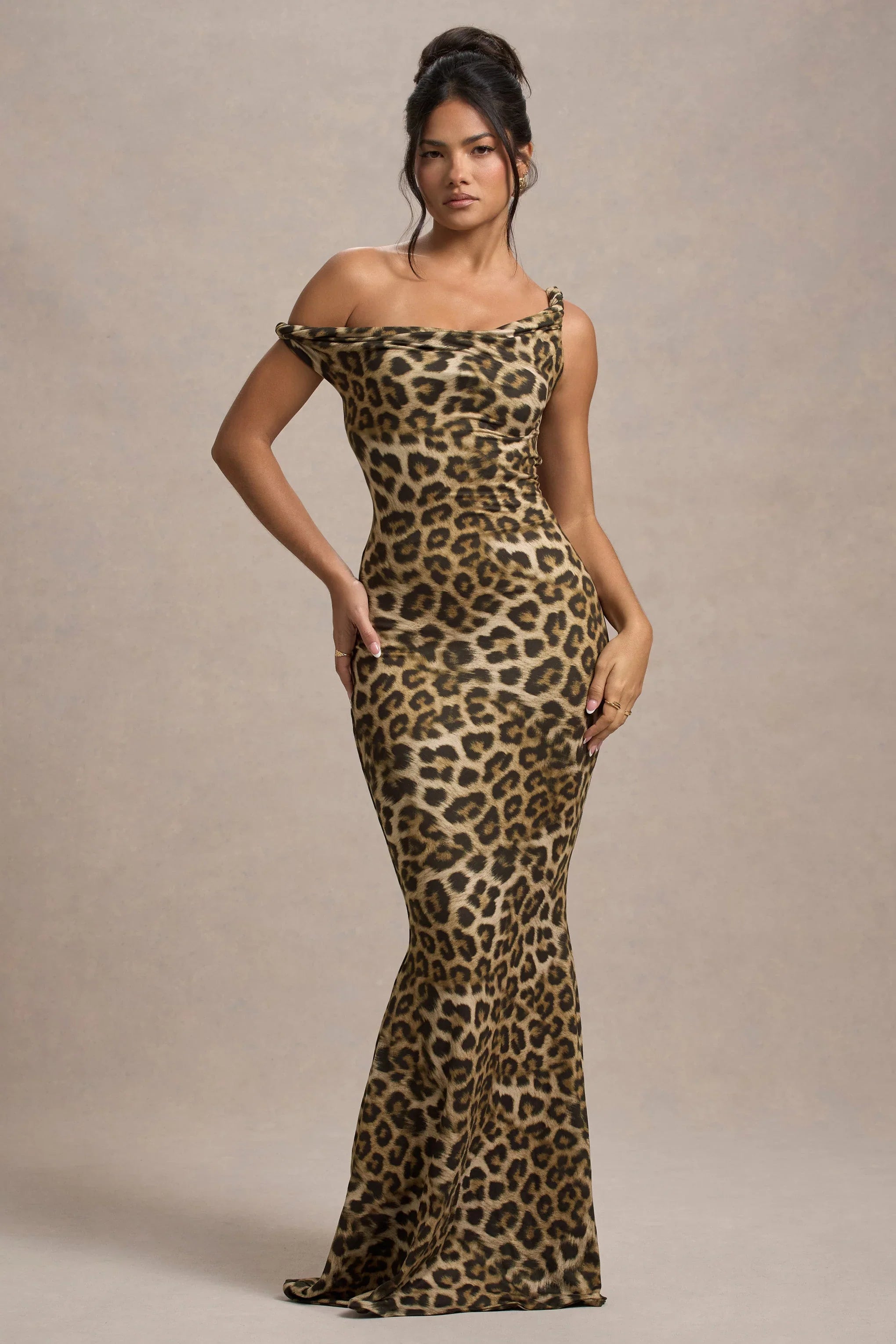 Lita Leopard Print Twisted Asymmetric Maxi Dress