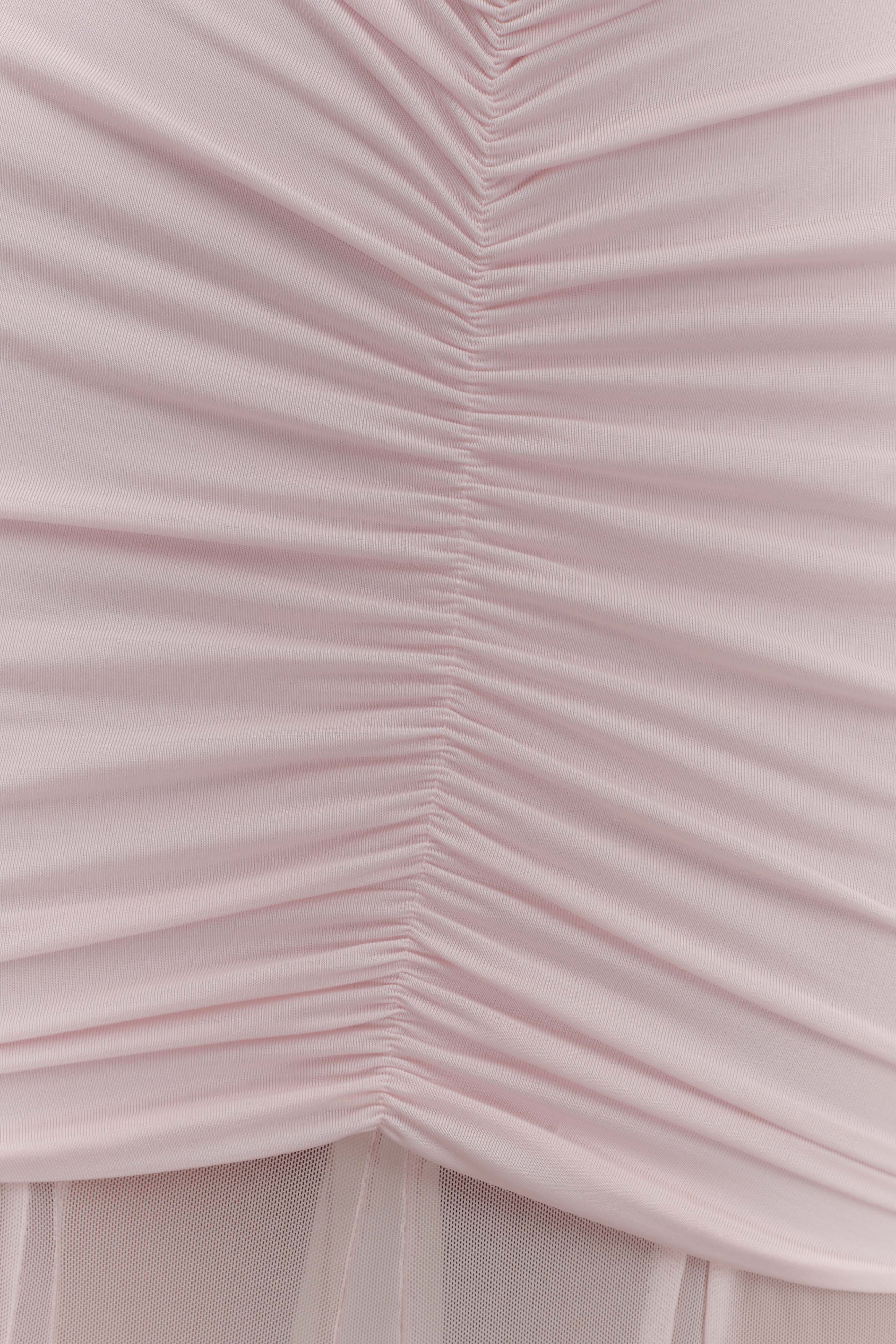 Caspian Slinky And Mesh Off Shoulder Maxi Dress Pale Pink