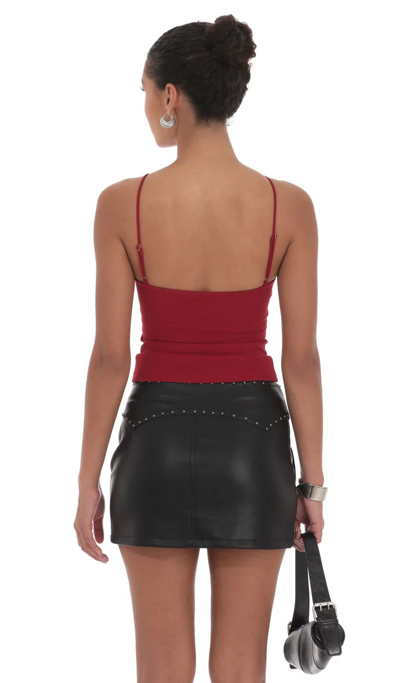 Studded Belt Faux Leather Skirt in Black
