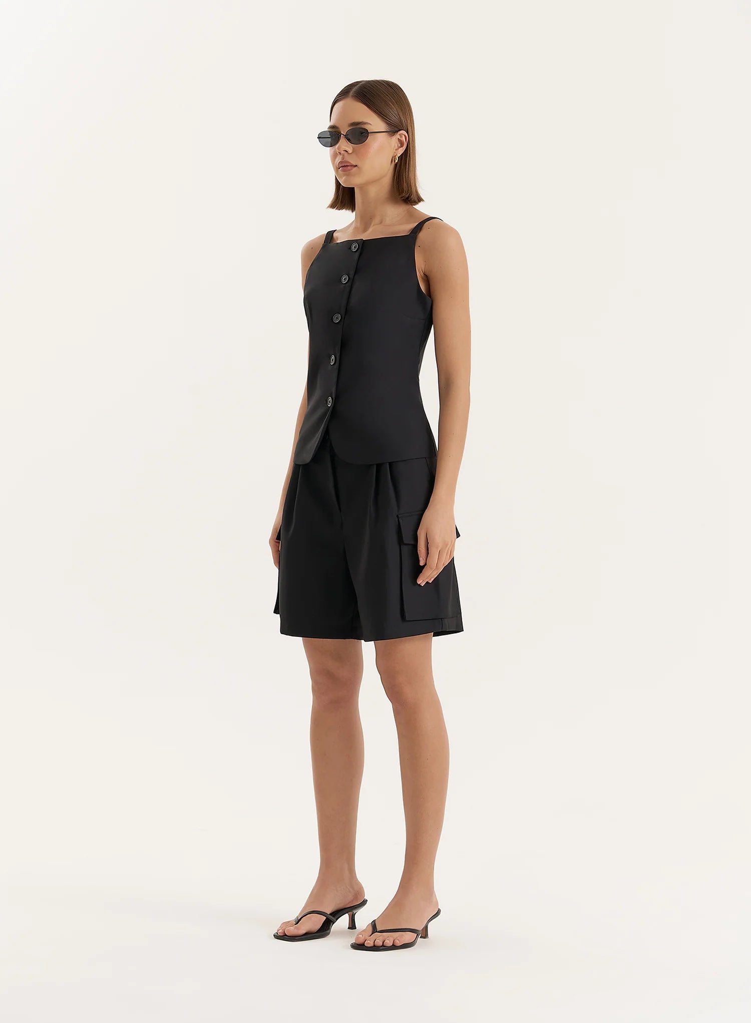 Black Square Neckline Tailored Waistcoat